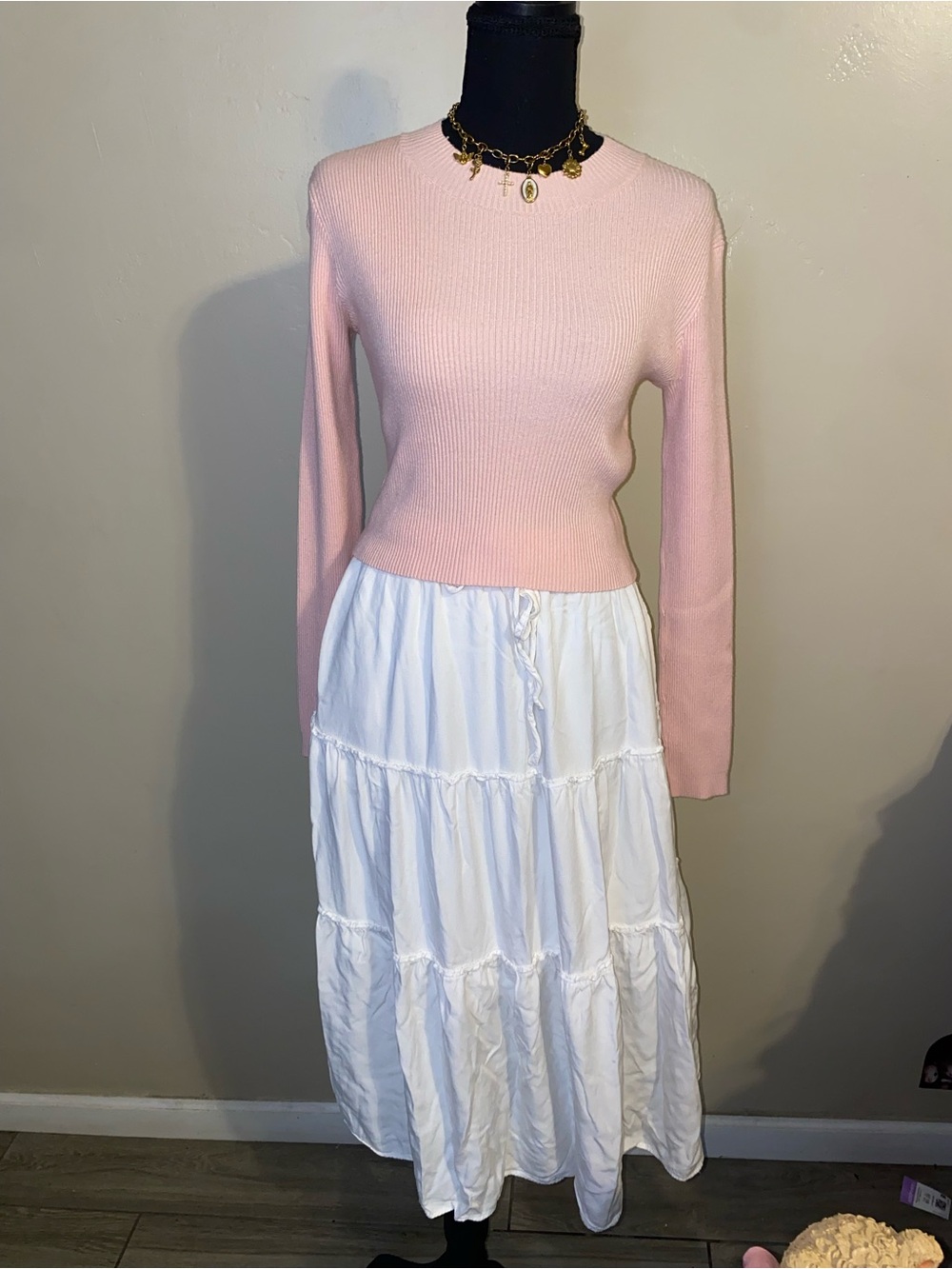 Women's pink knitted long sleeve top